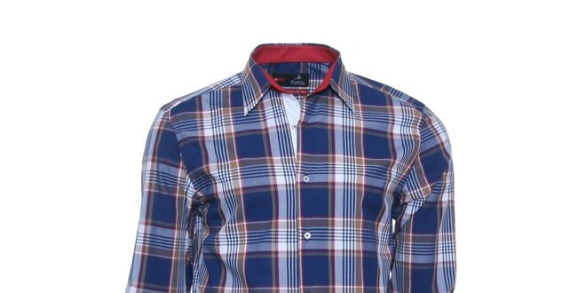 Pánská modro-hnědá košile s červenými detaily Pontto