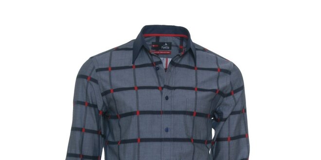 Pánská šedá košile s červenými detaily Pontto