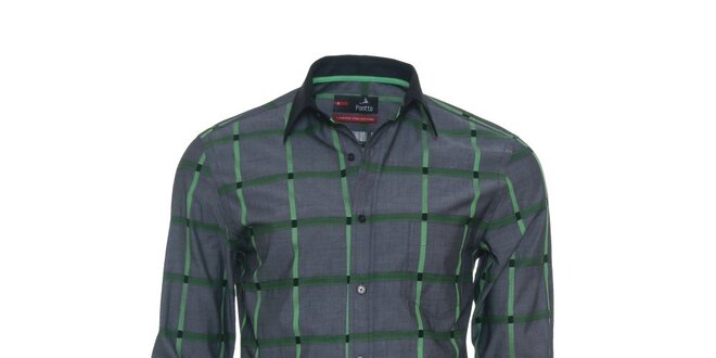 Pánská šedá košile se zelenými detaily Pontto
