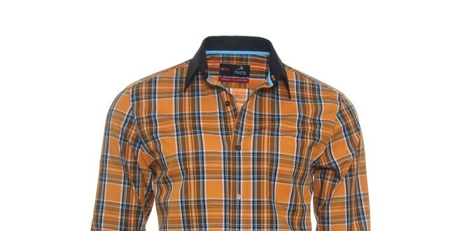 Pánská oranžová károvaná košile Pontto