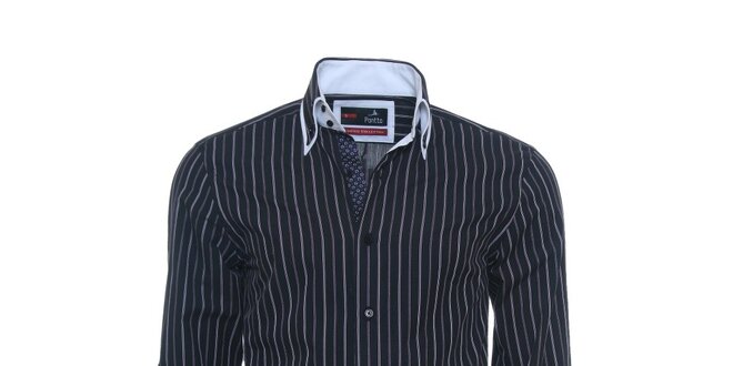 Pánská černá košile s fialovým proužkem Pontto