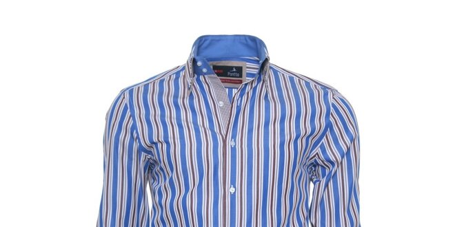 Pánská modro-hnědo-bíle pruhovaná košile Pontto