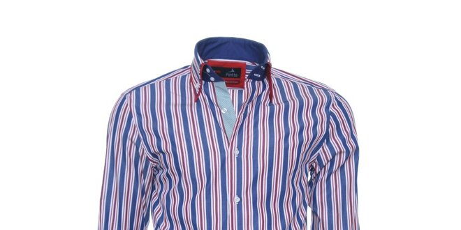 Pánská modro-červeno-bíle pruhovaná košile Pontto