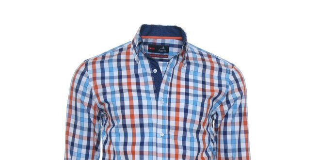 Pánská oranžovo-modře kostkovaná košile