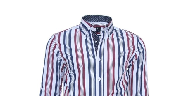 Pánská bílá košile Ponto s modro-červenými pruhy