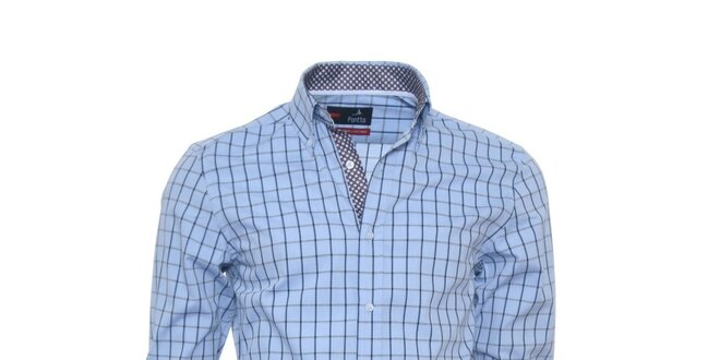 Pánská světle modrá kostkovaná košile Pontto s puntíkovanými detaily