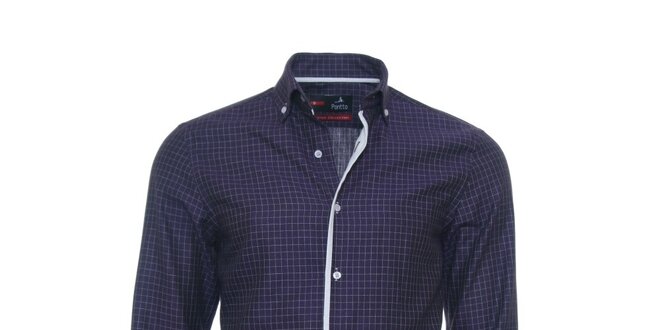 Pánská modro-fialová košile Pontto s kostkou