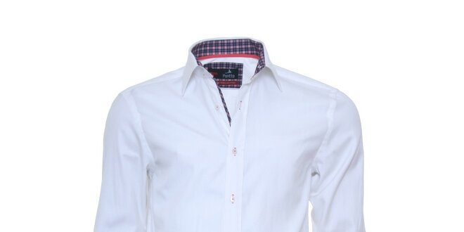 Pánská bílá košile Pontto s kostkovanými detaily