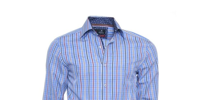 Pánská modrá kostkovaná košile Pontto s barevnými proužky
