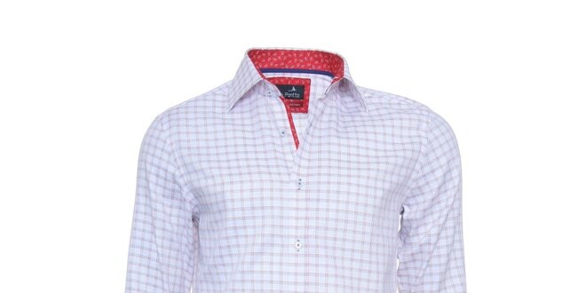 Pánská kostkovaná košile Pontto s červeně podšitým límcem