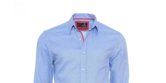 Pánská světle modrá košile Pontto s červenými detaily