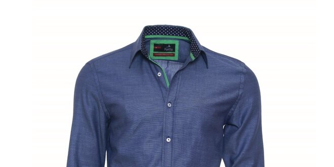 Pánská modrá košile Pontto se zelenými detaily
