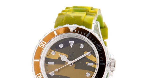 Hnědo-zelené hodinky s army vzorem Senwatch