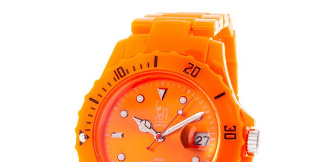 Oranžové analogové hodinky s ocelovým pouzdrem Senwatch