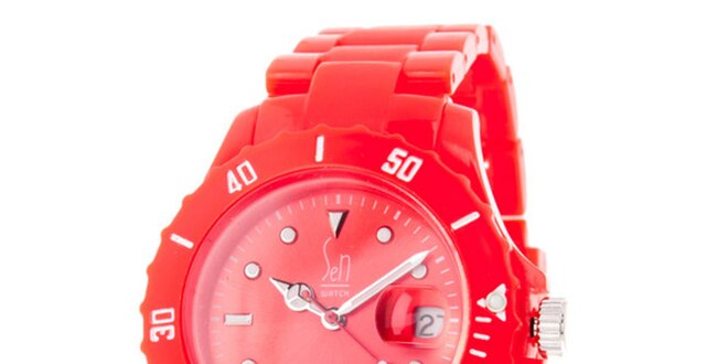 Červené analogové hodinky s ocelovým pouzdrem Senwatch