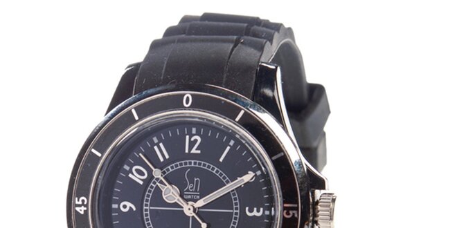 Černé analogové hodinky s luminiscenčními ručičkami Senwatch