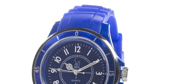 Modré analogové hodinky s luminiscenčními ručičkami Senwatch