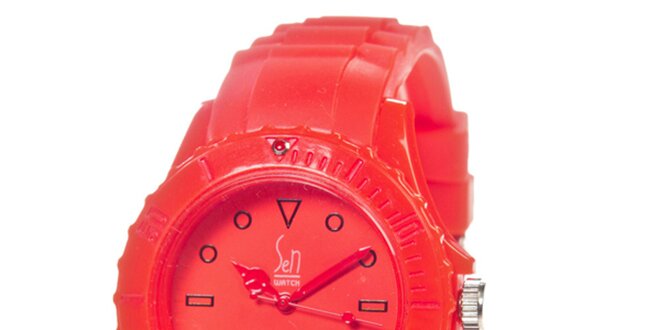 Červené analogové hodinky s minerálním sklíčkem Senwatch