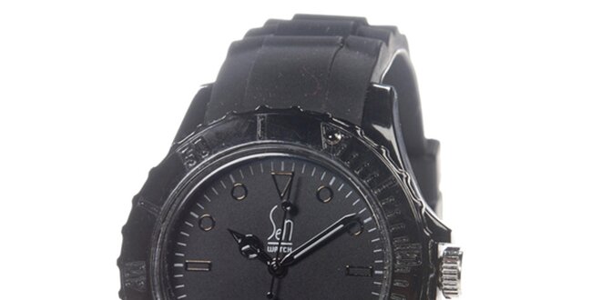 Černé analogové hodinky s minerálním sklíčkem Senwatch