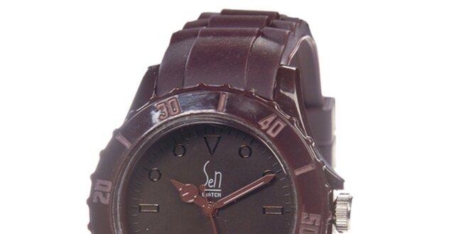 Hnědé analogové hodinky s minerálním sklíčkem Senwatch