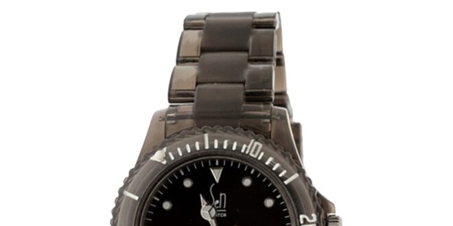 Černé hodinky s transparentním řemínkem Senwatch