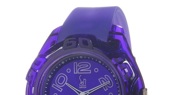 Fialové analogové hodinky s ocelovým pouzdrem Senwatch