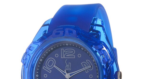 Modré analogové hodinky s ocelovým pouzdrem Senwatch