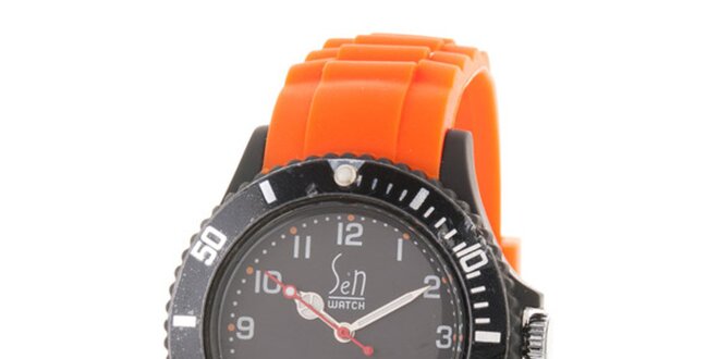 Černo-oranžové analogové hodinky Senwatch