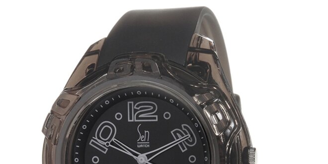 Černé analogové hodinky s ocelovým pouzdrem Senwatch
