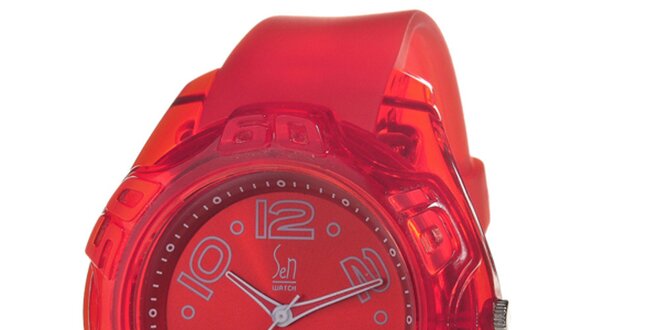 Červené analogové hodinky s ocelovým pouzdrem Senwatch