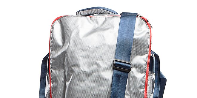 Stříbrný cestovní batoh s červenými lemy Tommy Hilfiger