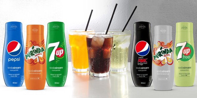 Sirupy SodaStream na 9 l nápoje: Pepsi, 7UP, Mirinda