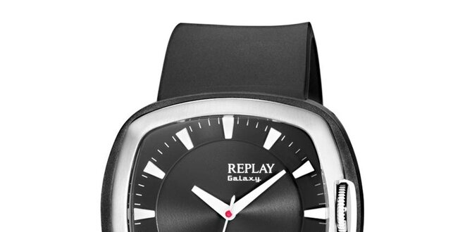 Černé analogové hodinky Replay s hranatým displejem