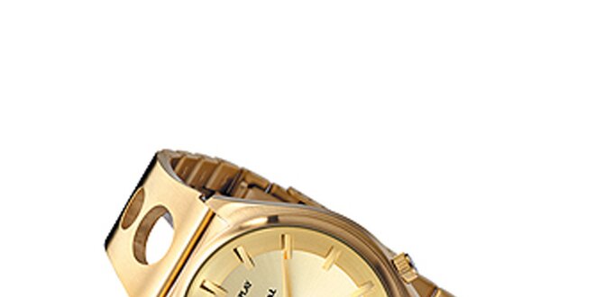 Pánské zlaté hodinky  s prolamovaným náramkem Replay