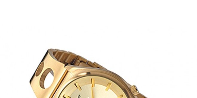 Pánské zlaté hodinky  s prolamovaným náramkem Replay