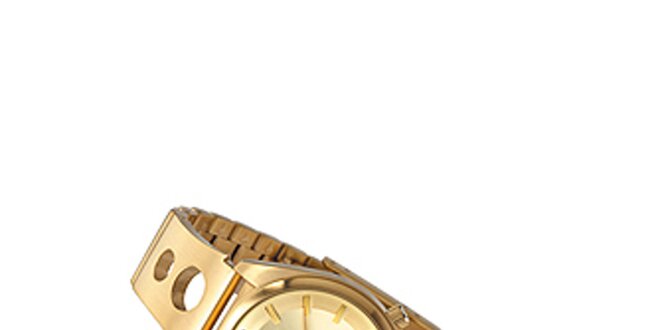 Dámské zlaté analogové hodinky Replay s prolamovaným páskem