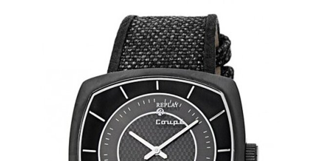 Pánské černo-šedé hranaté hodinky Replay