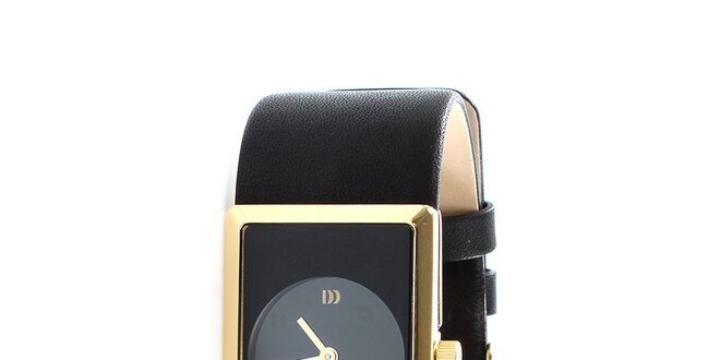 Černé ocelové hodinky Danish Design s černým koženým řemínkem