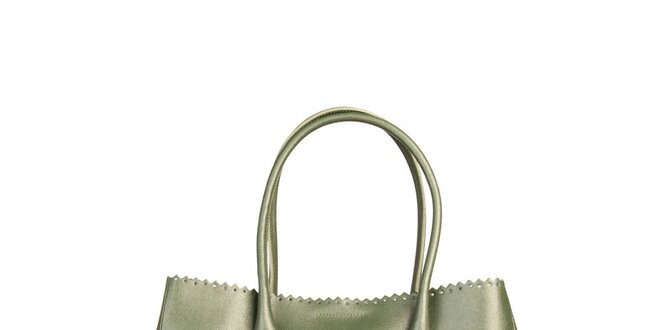 Dámská zelená kožená kabelka s ozdobným lemem Made in Italia