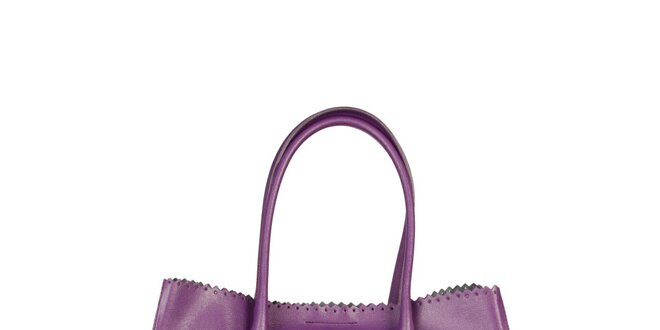 Dámská fialová kožená kabelka s ozdobným lemem Made in Italia