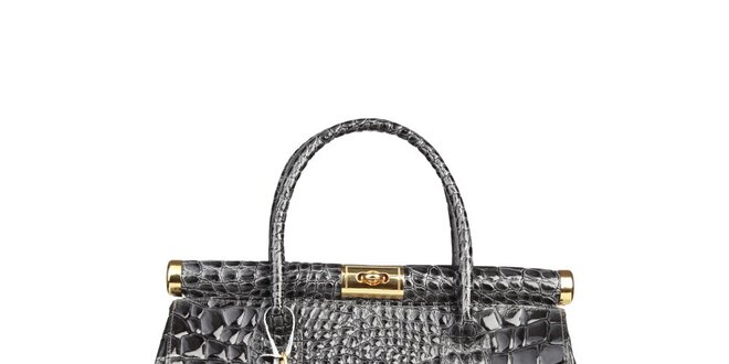 Dámská lakovaná šedá kabelka s krokodýlím vzorem Made in Italia