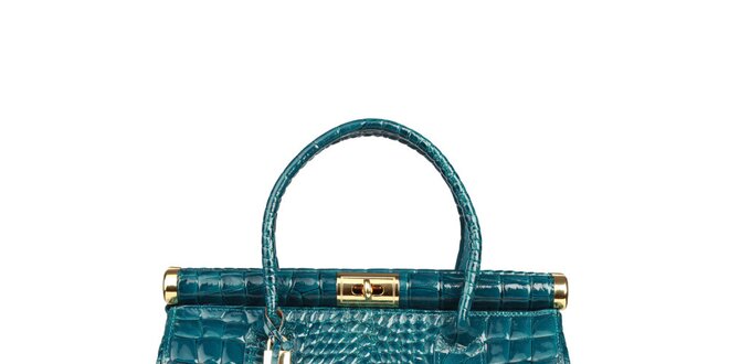 Dámská lakovaná zeleno-modrá kabelka s krokodýlím vzorem Made in Italia