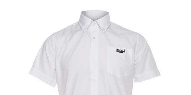 Pánská bílá košile Lonsdale s krátkým rukávem a černou výšivkou