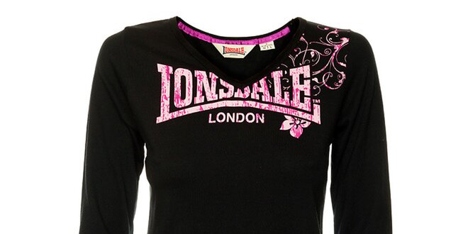 Dámské černé tričko s dlouhým rukávem Lonsdale s růžovým potiskem