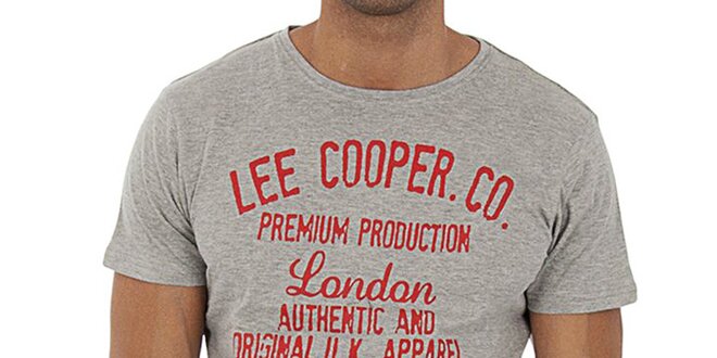 Pánské šedé tričko s červeným nápisem Lee Cooper