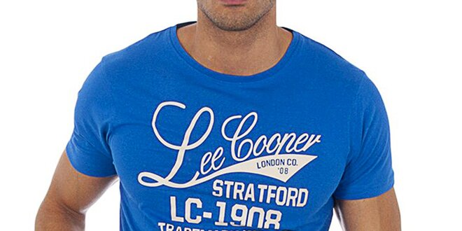 Pánské blankytně modré tričko s bílým potiskem Lee Cooper