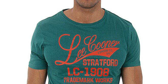Pánské olivové tričko s oranžovým potiskem Lee Cooper