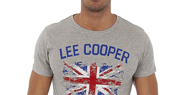 Pánské šedé melírované tričko s potiskem Lee Cooper
