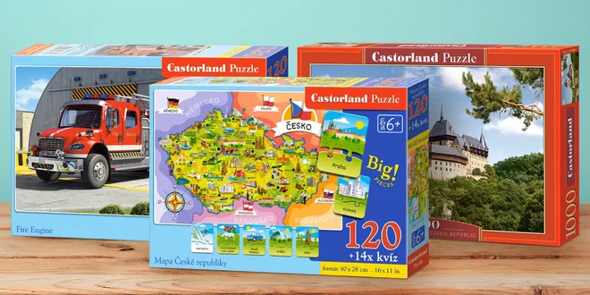Puzzle pro velké i malé: Karlštejn, mapa ČR a Evopy