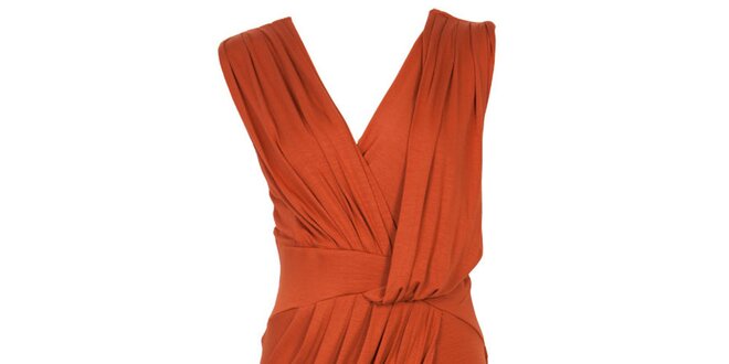 Dámské cihlově oranžové šaty s drapérií CeMe London
